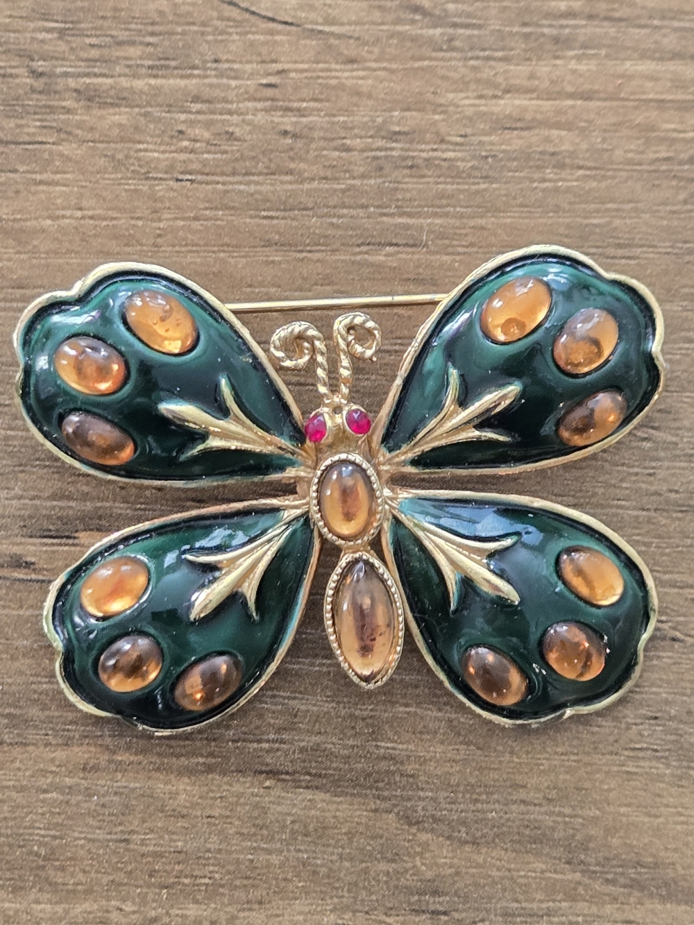 Vintage HAR Hargo Creations Green Butterfly Brooch